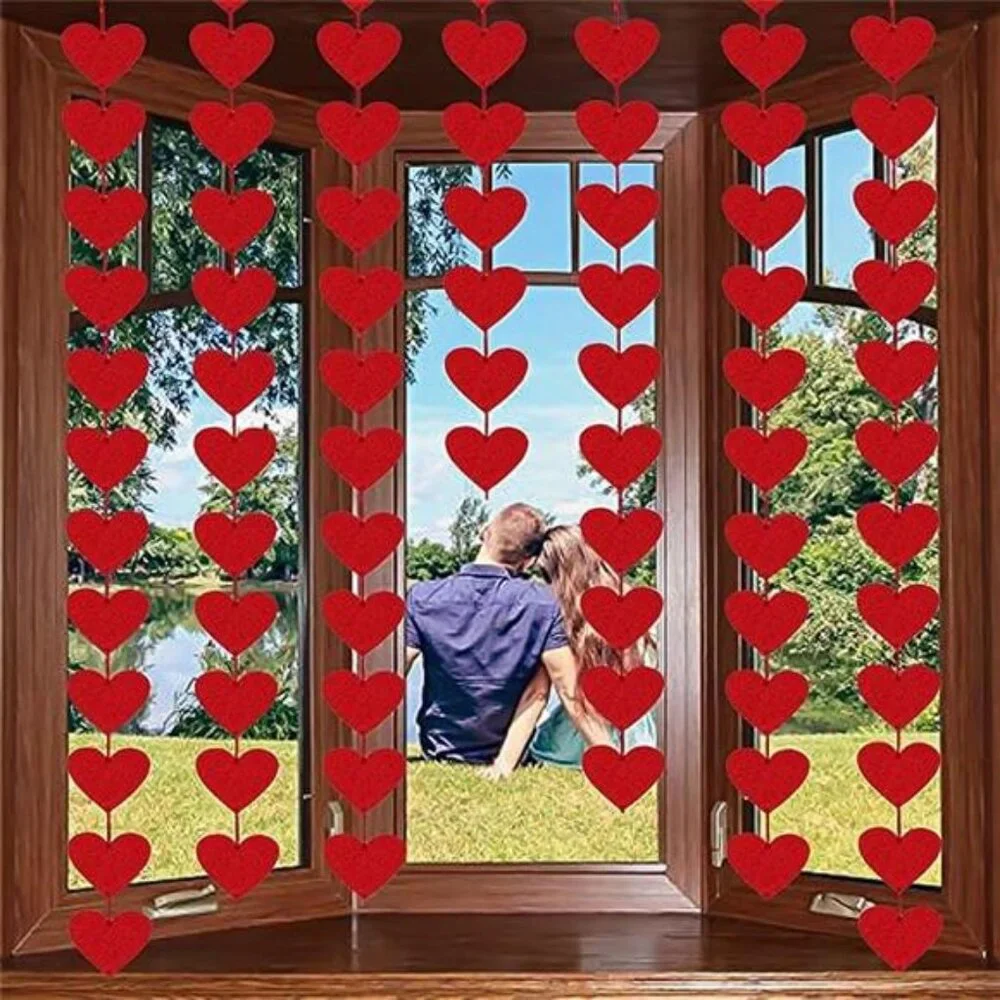 72 Red Hearts Felt Garland NO DIY Valentines Red Heart Hanging String